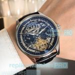 Copy Patek Philippe Grand Complications Blue Hollow Dial Black Leather Strap Men's Watch